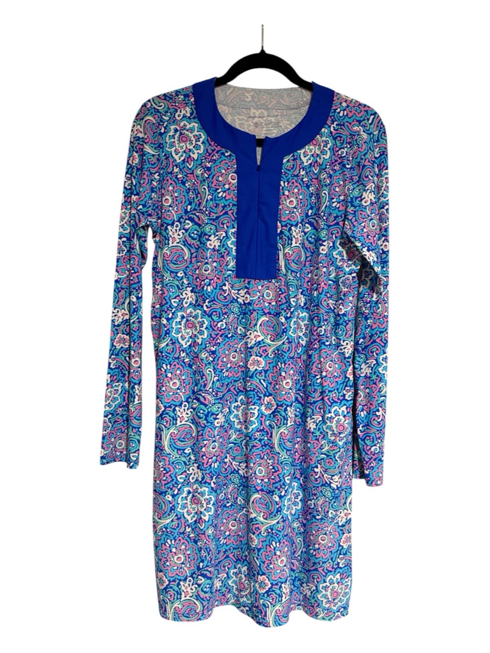 Coolibar UPF 50+ Paisley Long Sleeve Dress Blue Pink Size M